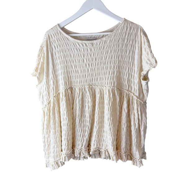 Urban Outfitters Womens sz M Cream Waffle Flowy Babydoll‎ T Shirt - Picture 1 of 8